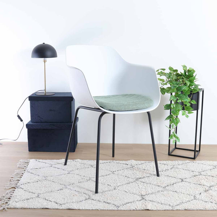 Nolon Nora-Liz Eetkamerstoel Wit - Zacht Groen Kussen - Zwarte Poten