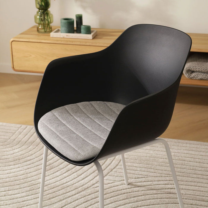 Nolon Nora-Liz Eetkamerstoel Zwart - Lichtgrijs Kussen - Witte Poten