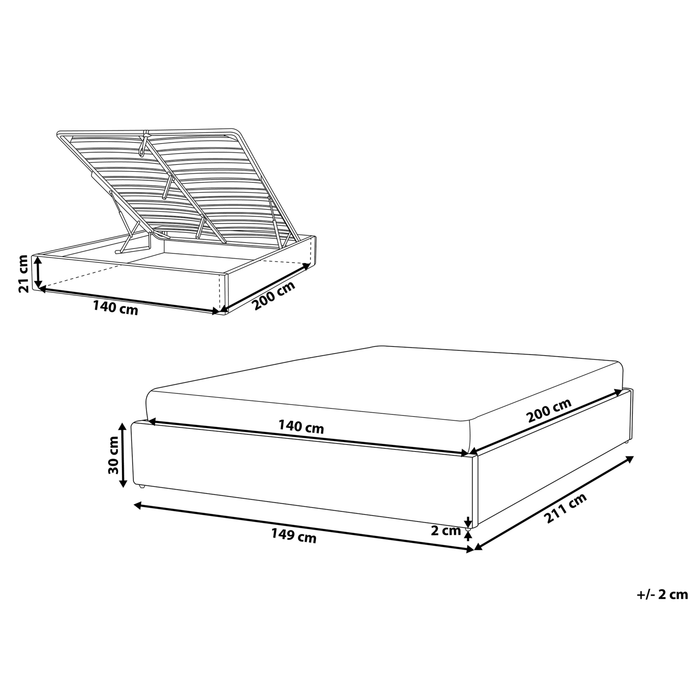 Beliani-DINAN-Tweepersoonsbed-Lichtbruin-140 x 200 cm-Polyester