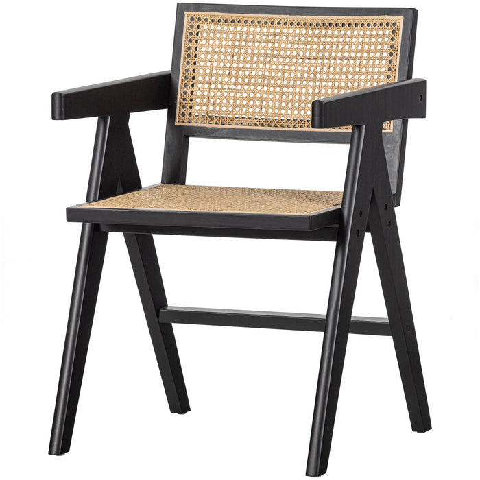 WOOOD Gunn Eetkamerstoelen Rattan - Hout - Zwart- Set van 6