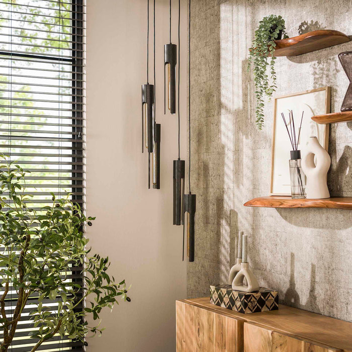 Giga Meubel - Hanglamp Zwart Metaal - 5-Lichts - 30x30x180cm