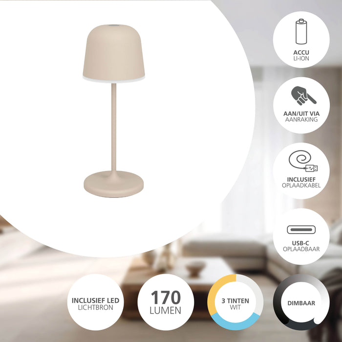 EGLO Mannera-S Tafellamp|Priklamp - USB-C - H 20 cm - Zand