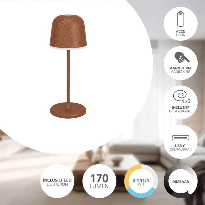EGLO Mannera-S Tafellamp|Priklamp - USB-C - H 20 cm - Roestbruin