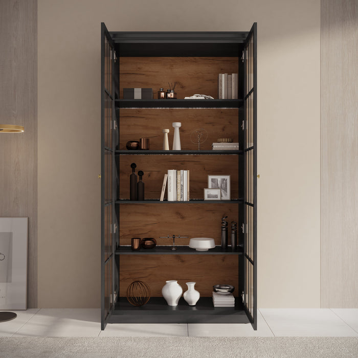 Meubella - Vitrinekast Leroy - Zwart eiken - 102 cm