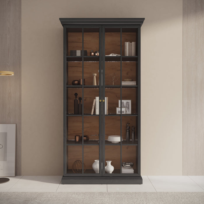 Meubella - Vitrinekast Leroy - Zwart eiken - 102 cm