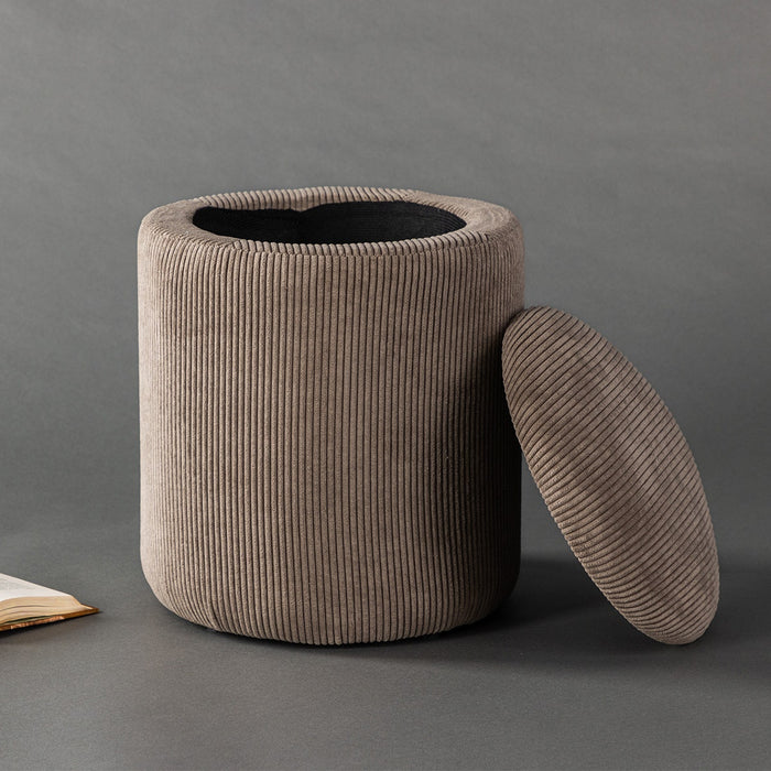 Nest living Ilja Ronde Ribstof Poef met Opbergruimte Ø 32 cm - Bruin