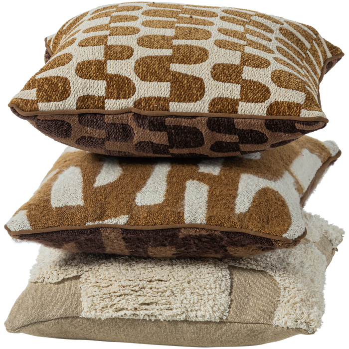 WOOOD Fayden Kussens - Chenille stof - Bruin|Naturel - Set Van 3