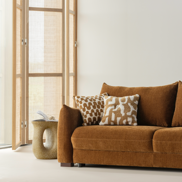 WOOOD Fayden Kussens - Chenille stof - Bruin|Naturel - Set Van 3