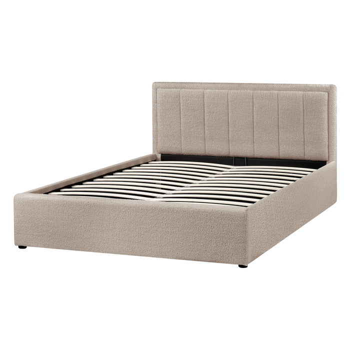 Beliani-MONTLAUR-Bed met opbergruimte-Taupe-140 x 200 cm-Bouclé