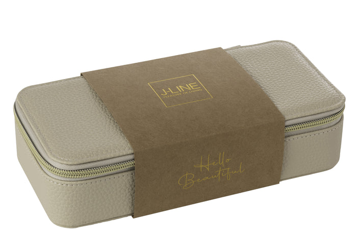 J-Line juwelendoos Rechthoek + spiegel - kunstleder - beige