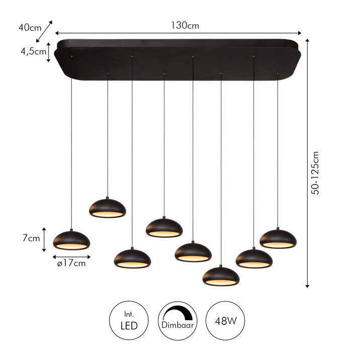 Atmooz Pallaton - Hanglamp - Zwart - 8 Lichtpunten - Rond - 40x130x125
