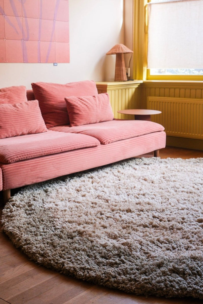 Rond hoogpolig vloerkleed Pilo groen|beige polyester Interieur05