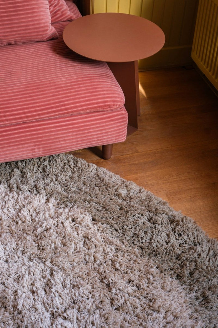 Rond hoogpolig vloerkleed Pilo groen|beige polyester Interieur05