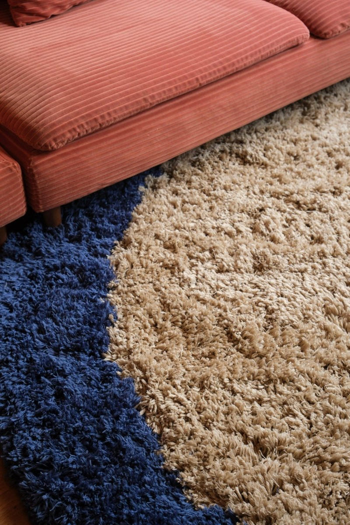 Rond hoogpolig vloerkleed Pilo beige|blauw polyester Interieur05