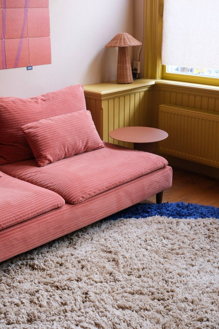 Rond hoogpolig vloerkleed Pilo beige|blauw polyester Interieur05