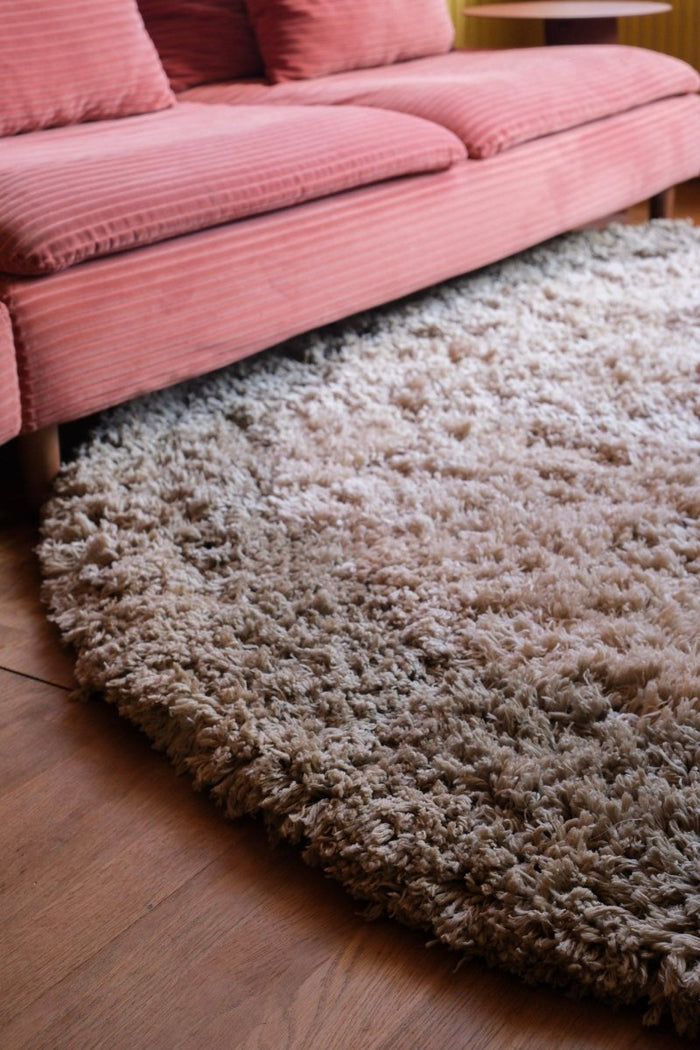 Rond hoogpolig vloerkleed Pilo groen|beige polyester Interieur05