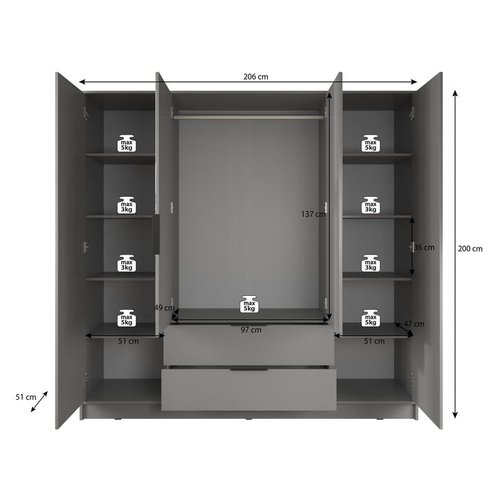 Meubella - Kledingkast Nairobi - Antraciet - Eiken - 206 cm