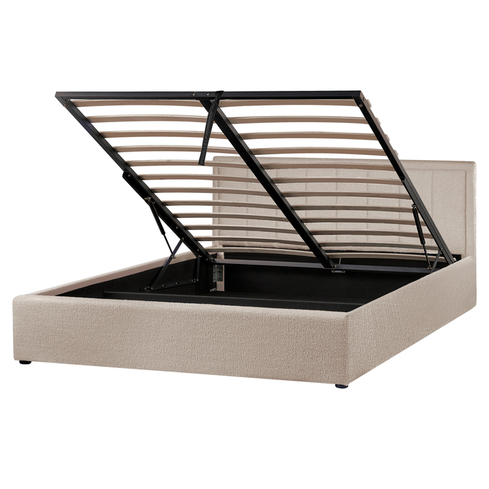 Beliani-MONTLAUR-Bed met opbergruimte-Taupe-160 x 200 cm-Bouclé