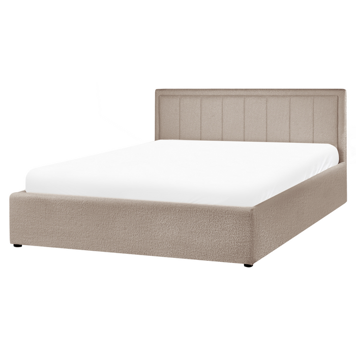 Beliani-MONTLAUR-Bed met opbergruimte-Taupe-160 x 200 cm-Bouclé