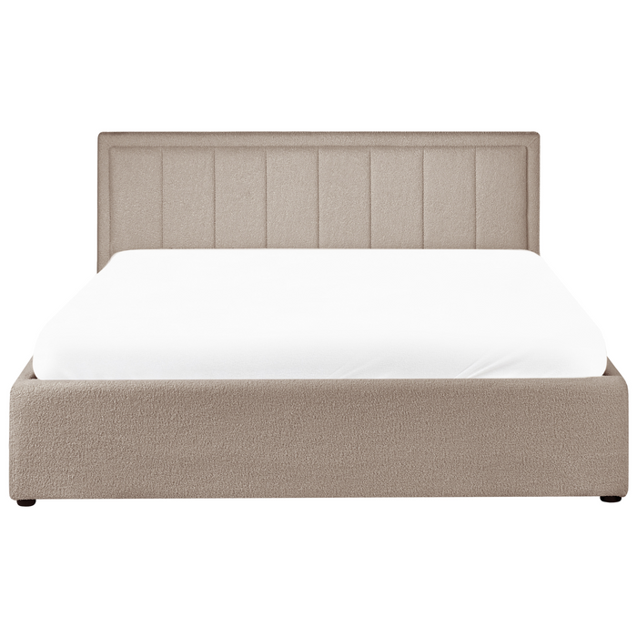 Beliani-MONTLAUR-Bed met opbergruimte-Taupe-160 x 200 cm-Bouclé