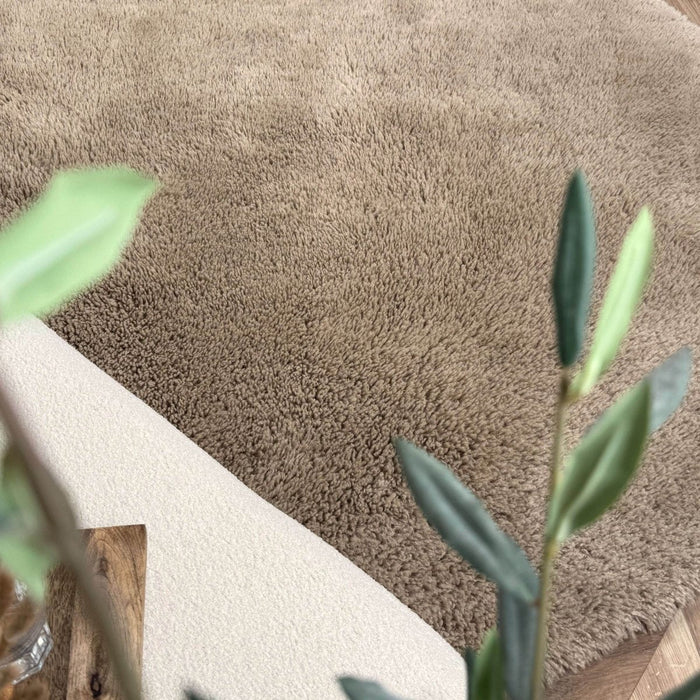 Rond hoogpolig vloerkleed Furr bruin - Interieur05 - 120 x 120 cm