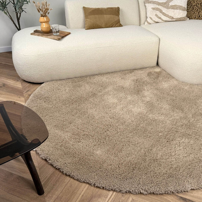 Rond hoogpolig vloerkleed Furr bruin - Interieur05 - 120 x 120 cm