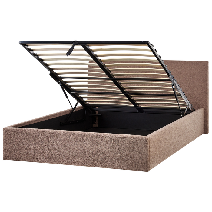 Beliani - ORBEY - Bed met opbergruimte - Bruin - 140 x 200 cm - Bouclé