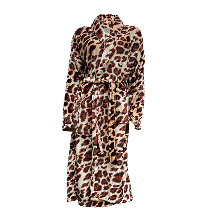LINNICK Flanel Fleece Badjas Leopard - bruin