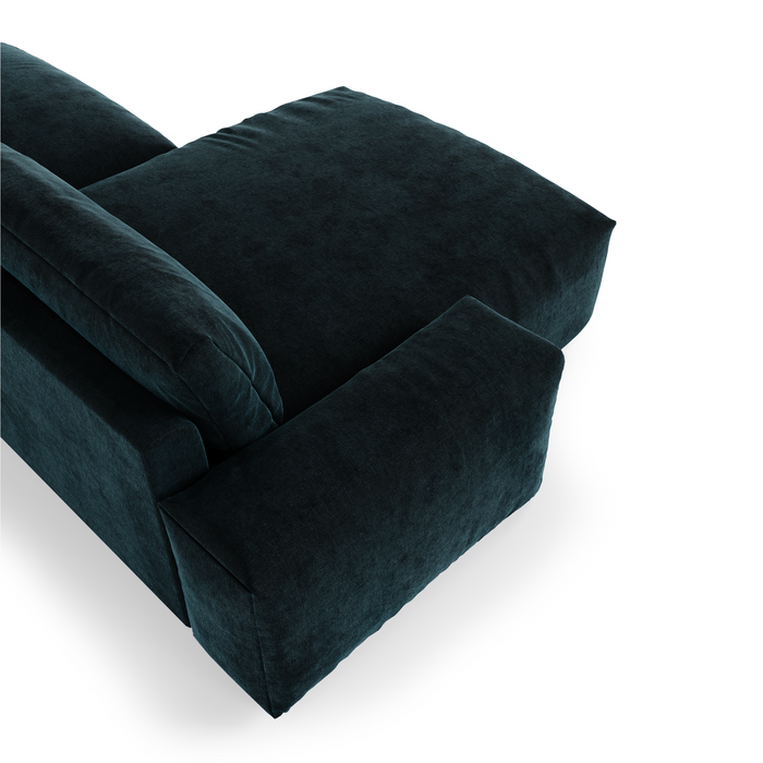 Hoekbank links in pauwblauw fluweel, 310 cm