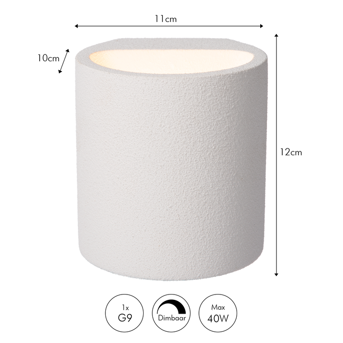 Atmooz Antonio Wandlamp - 11x10x12 cm - Wit Gips - Verfbaar
