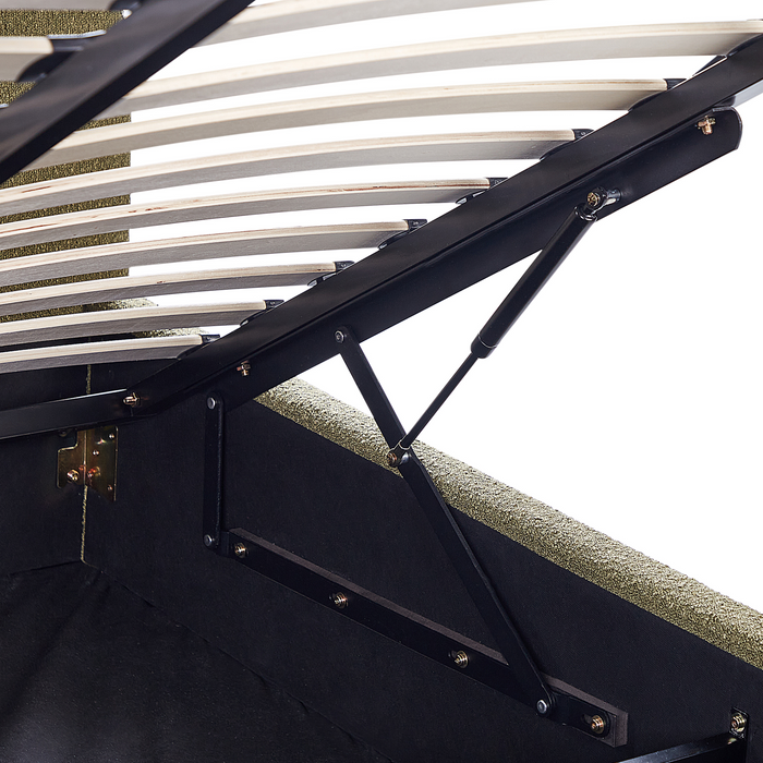 Beliani-VAUCLUSE-Bed met opbergruimte-Olijfgroen-140 x 200 cm-Bouclé