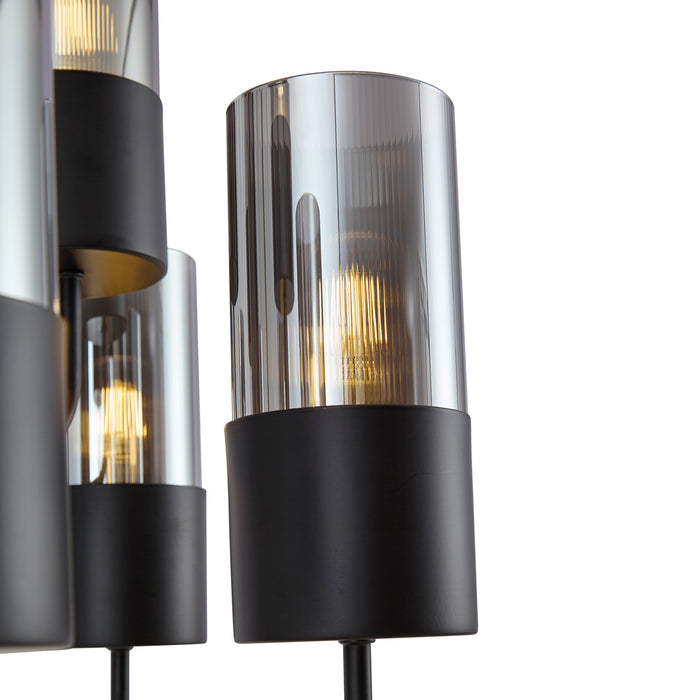 QAZQA Moderne kroonluchter zwart met smoke glas 9-lichts - Laura
