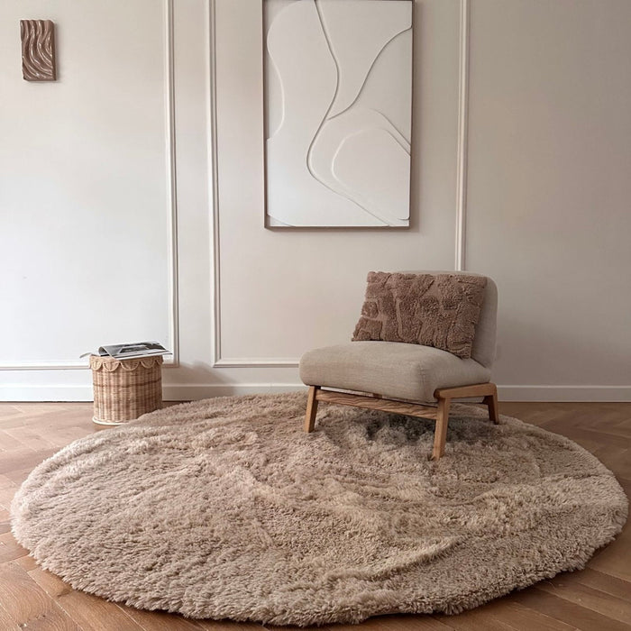 Rond hoogpolig vloerkleed Furr bruin - Interieur05 - 120 x 120 cm