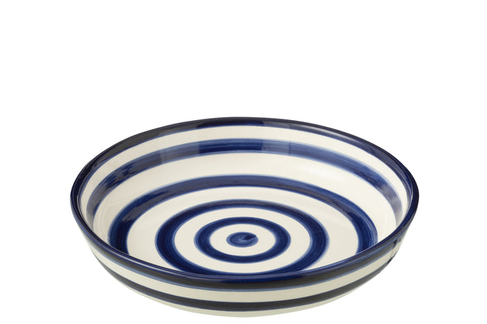 J-Line schaal Granada Stripes Low - keramiek - wit|blauw - l