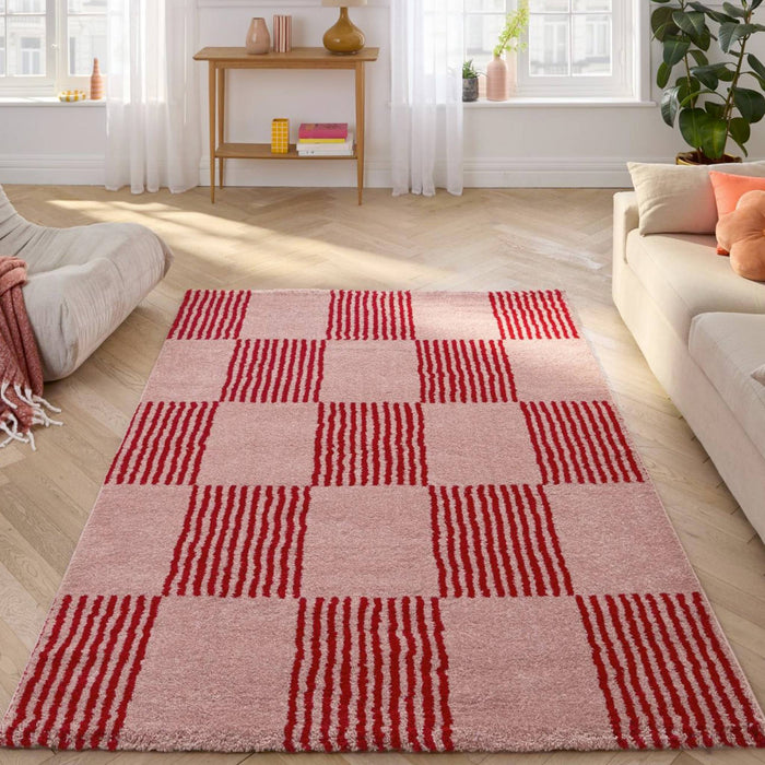 sweeek - Binnen tapijt rood en roze dambordpatroon