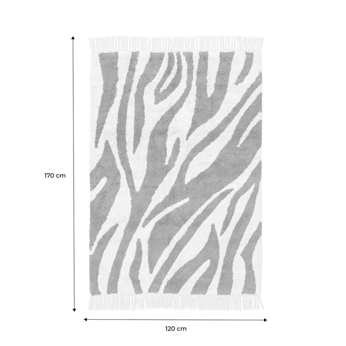 sweeek - Katoenen binnentapijt, bruin zebramotief en franjes