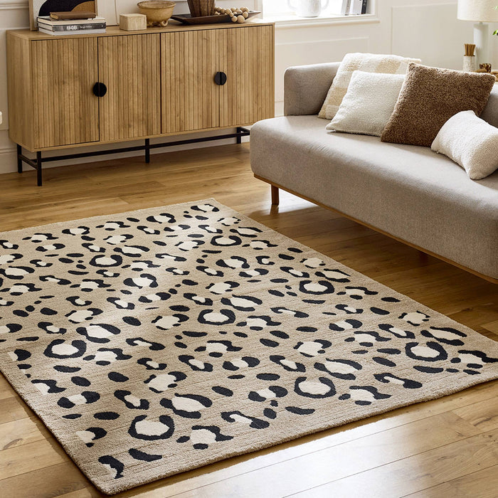 sweeek - Beige luipaardmotief binnentapijt