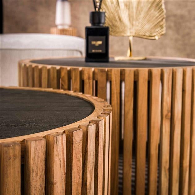 Giga Meubel - Salontafel Zwart Leisteen - Set van 2 - Slate