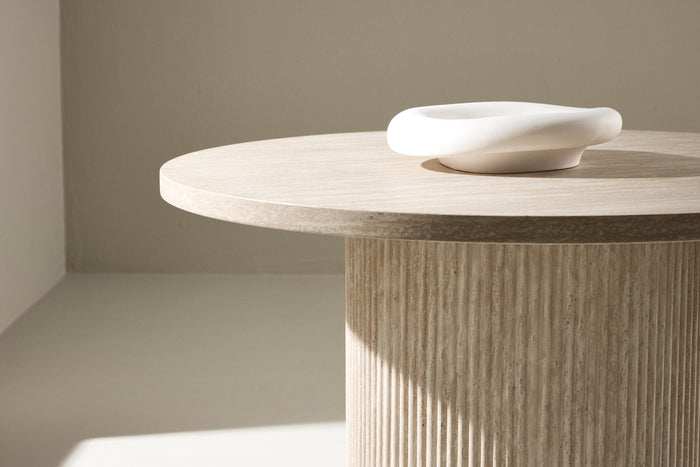 Fjôrd - Salontafel Rond - Beige Travertinlook MDF - 80x80x38cm - Härön