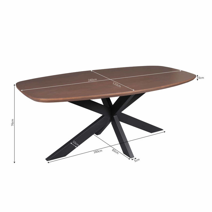 StarFurn - Eettafel Deens Ovaal Walnoot|Zwart - 240x100x76cm - Madison