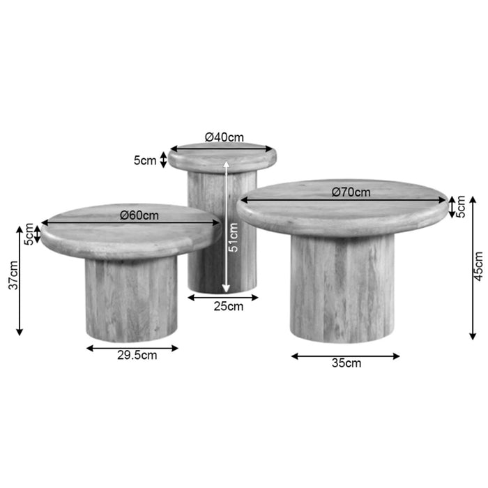 StarFurn - Salontafel Rond Bruin Hout - Set van 3 - 70x70x45cm - Maya