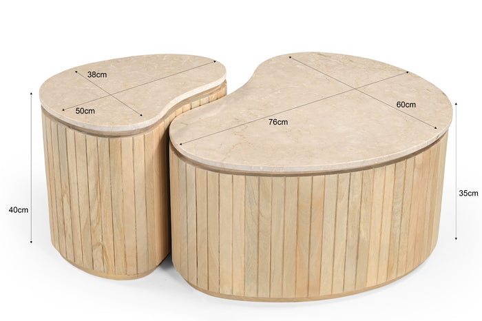 Brix - Salontafel Sorai Natural Bottecino Set van 2 - 38x50x40cm