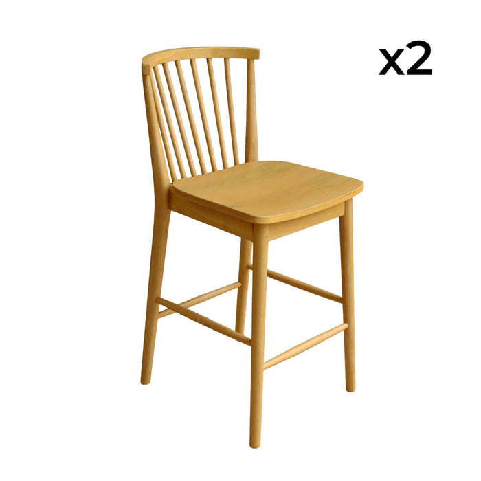 sweeek - Rubberhouten barstoel met spijlen (set van 2)