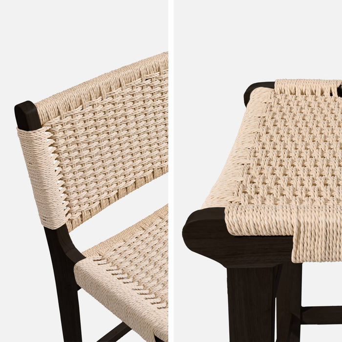 sweeek - Barstoelen van rubberhout en zitting met gevlochten touw (set