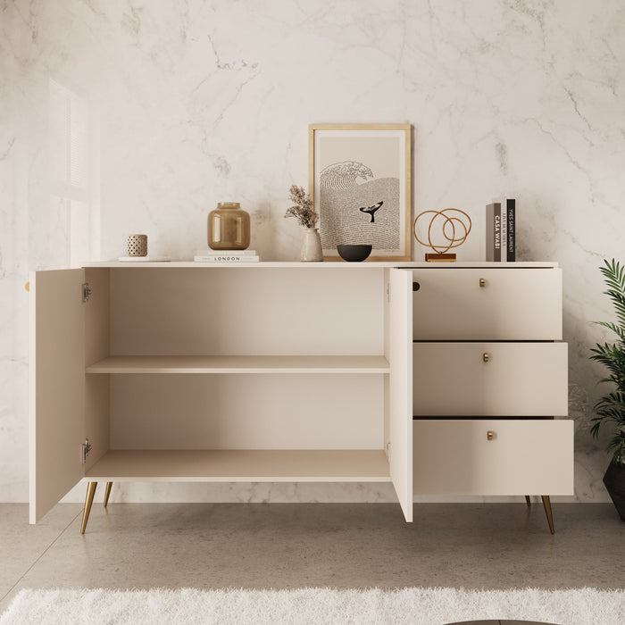 Meubella - Reunion - Dressoir - Beige - 156x41x89 cm