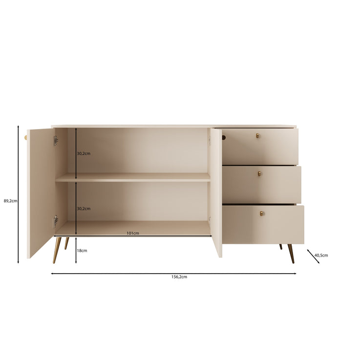 Meubella - Reunion - Dressoir - Beige - 156x41x89 cm