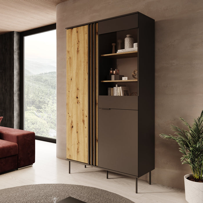 Meubella - Rogan - Vitrinekast - Zwart - 111x40x195 cm