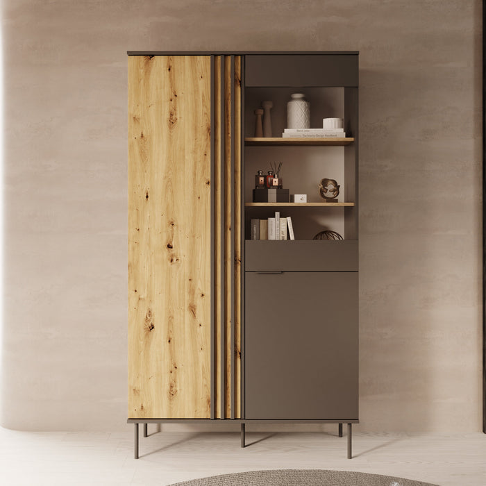 Meubella - Rogan - Vitrinekast - Zwart - 111x40x195 cm