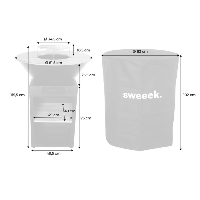sweeek - Brasero barbecue Ø81,5cm met kookrooster, houtopslag en hoes