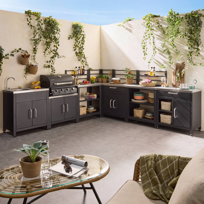 sweeek - Buitenkeuken 6 modules met gasbarbecue 4 branders op poten,